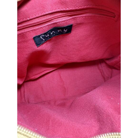 Sunny Hawaii Hula Girl Tapestry Bamboo Handle Shoulder Bag Brown Leather 12x9 - Picture 14 of 16